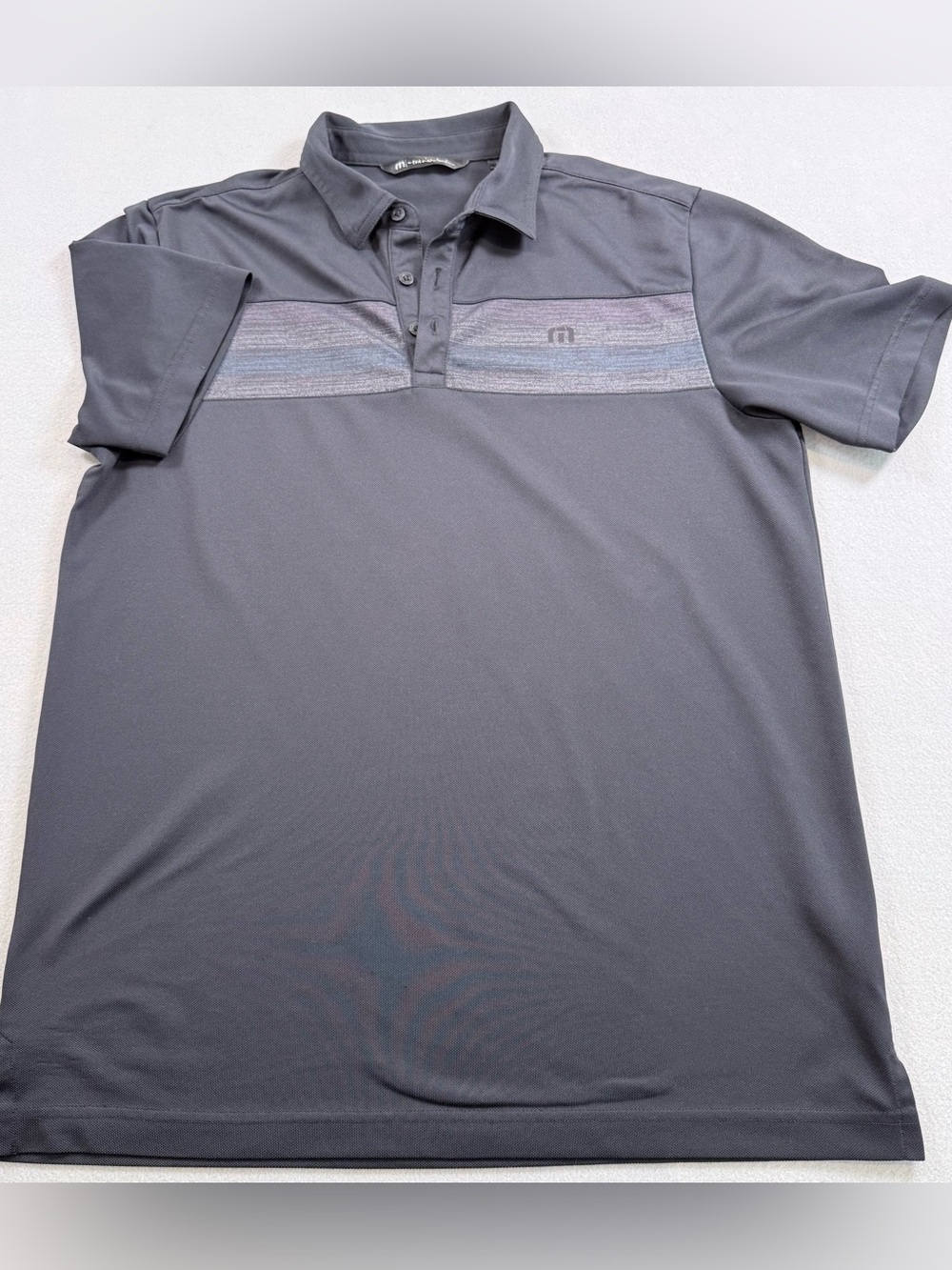 Travis Mathew Charcoal Polo with Heather Chest Stripe